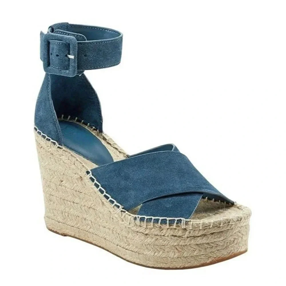 Marc Fisher Women's Able Square Toe Blue Wedge Platform Size 8 (MSRP $140)